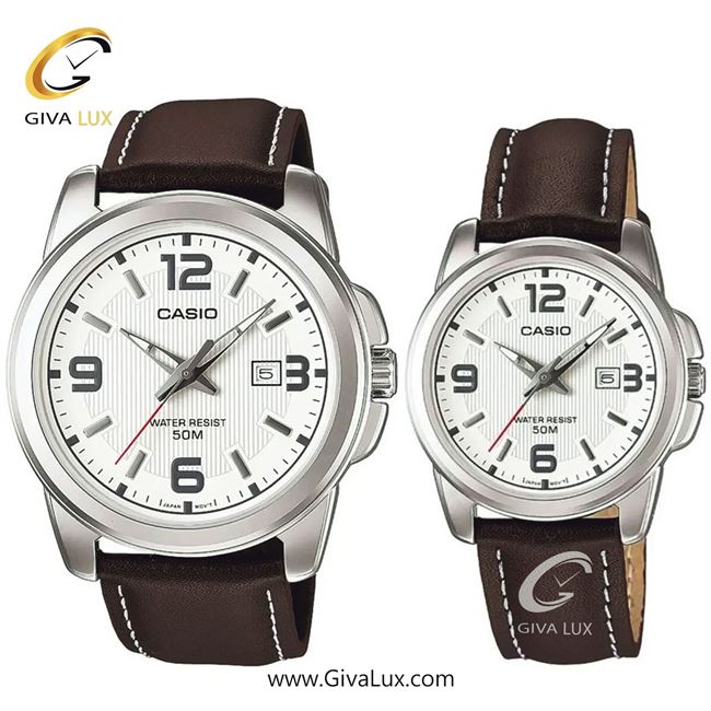 ساعت مچی اورجینال ست کاسیو Casio نقره ای | قهوه ای| سفید| کد رفرنس زنانه: LTP-1314L-7AVDF، مردانه: MTP-1314L-7AVDF